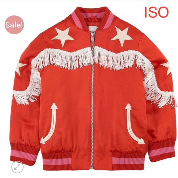 STELLA MCCARTNEYKids Bomber Jacket In Red Satin With Stars And Fringes